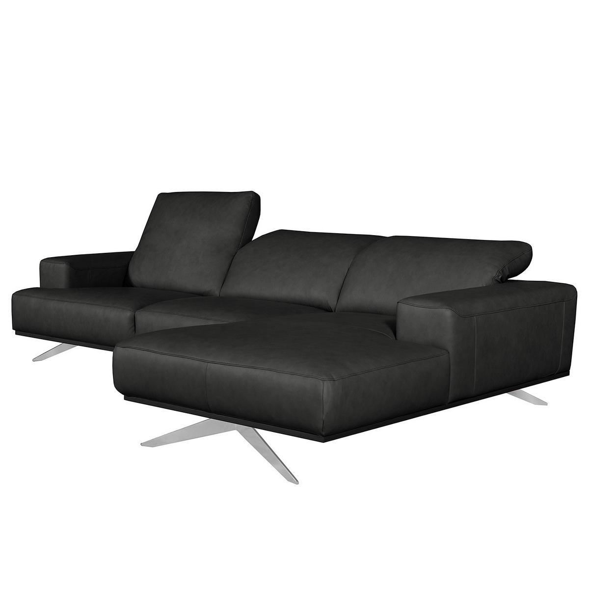 ECKSOFA  in Echtleder Schwarz  295/187 cm  - Chromfarben/Schwarz, Design, Leder/Metall (295/187cm) - Livetastic