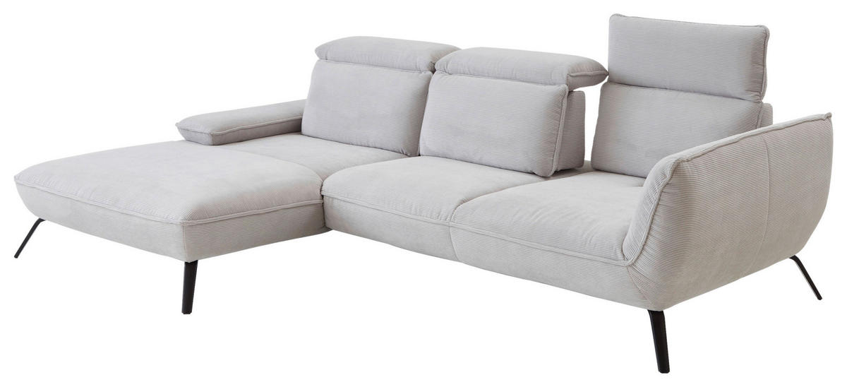 ECKSOFA Hellgrau Cord  - Hellgrau/Schwarz, Design, Textil/Metall (196/301cm) - Moderano
