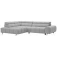 ECKSOFA in Webstoff Hellgrau  - Silberfarben/Hellgrau, Design, Textil/Metall (201/295cm) - Hom`in