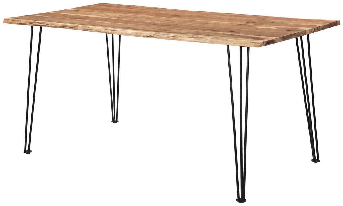 ESSTISCH Akazie Hartholz rechteckig Schwarz, Akaziefarben  - Schwarz/Akaziefarben, Design, Holz/Metall (140/80/76cm) - Linea Natura