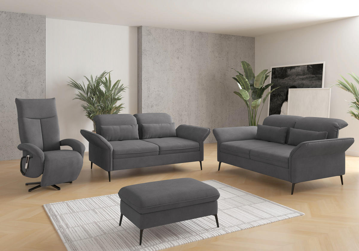3-SITZER-SOFA in Flachgewebe Grau  - Schwarz/Grau, Konventionell, Textil/Metall (199/92/123cm) - Sit & More