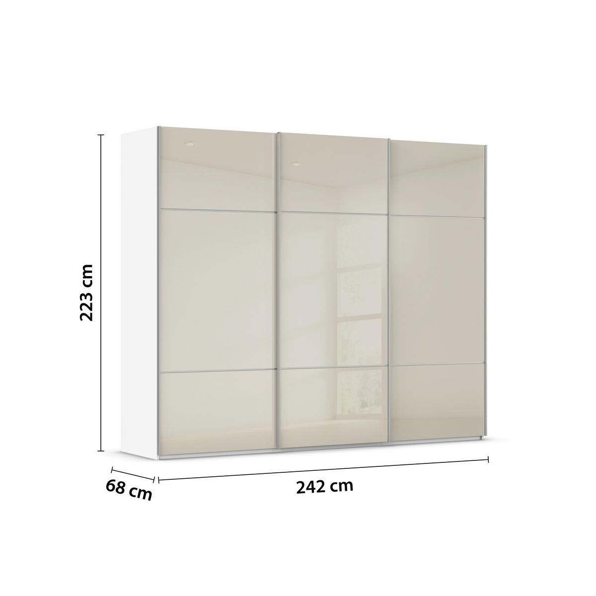 SCHWEBETÜRENSCHRANK in Weiss, Champagner  - Weiss/Champagner, Konventionell, Glas/Holzwerkstoff (242/223/68cm) - Novel