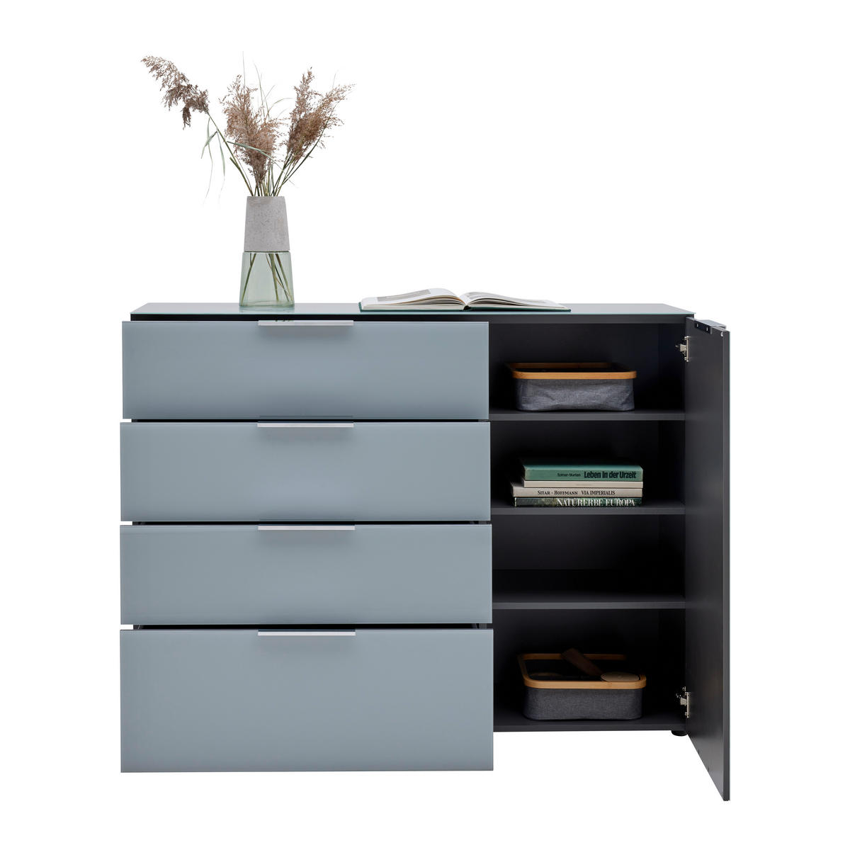 TÁLALÓSZEKRÉNY 134/102/42 cm  - ezüst/grafitszürke, Modern, műanyag/faalapú anyag (134/102/42cm) - Premium Living