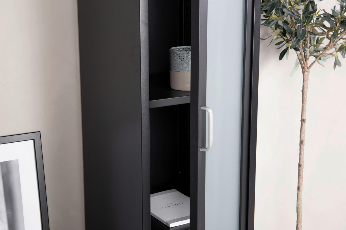 VITRINE in Schwarz  - Schwarz, Design, Glas/Metall (35/150/35cm) - Livetastic