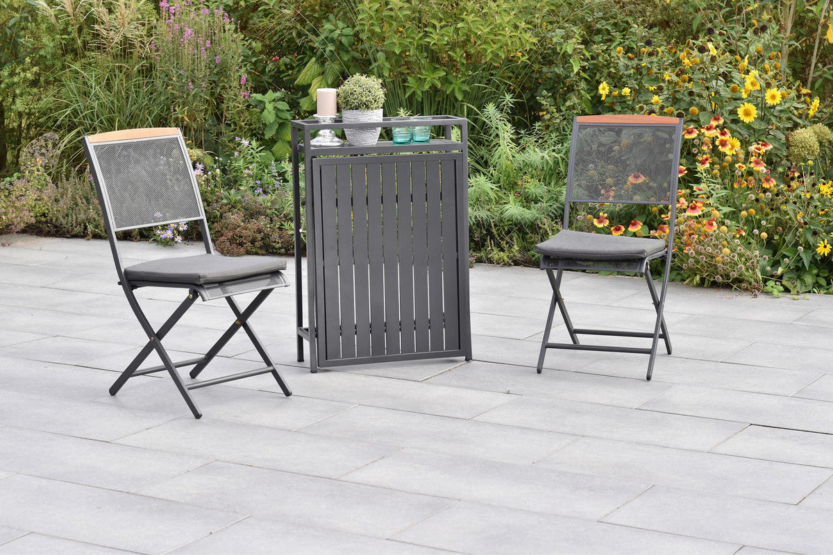 BALKONSET Graphitfarben, Grau, Akaziefarben 5-teilig  - Graphitfarben/Grau, KONVENTIONELL, Holz/Textil - Gardenson