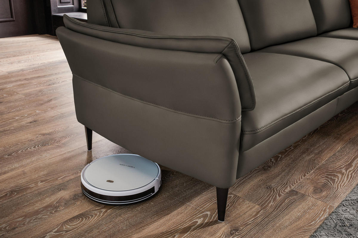 ECKSOFA in Echtleder Graubraun  - Graubraun/Schwarz, Design, Leder/Metall (334/172cm) - Hukla