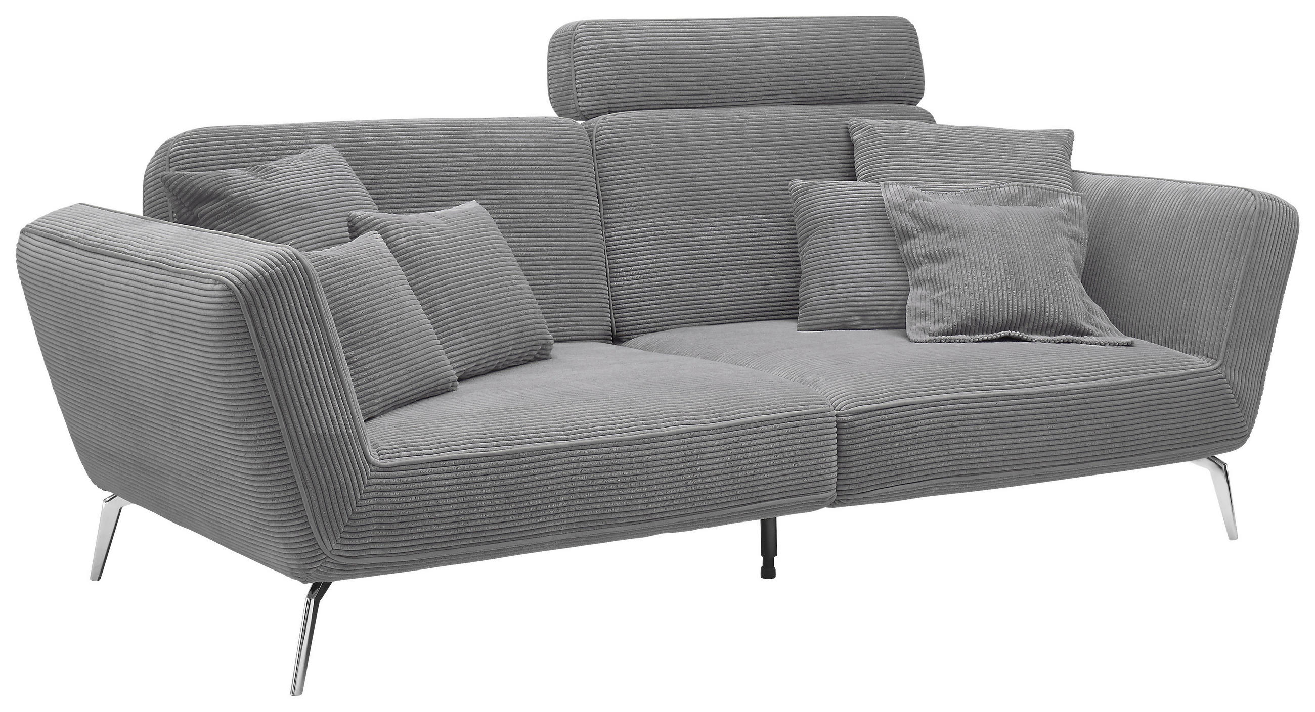 3-SITZER-SOFA Cord Grau  - Chromfarben/Schwarz, KONVENTIONELL, Kunststoff/Textil (260/90/125cm) - SetOne by Musterring