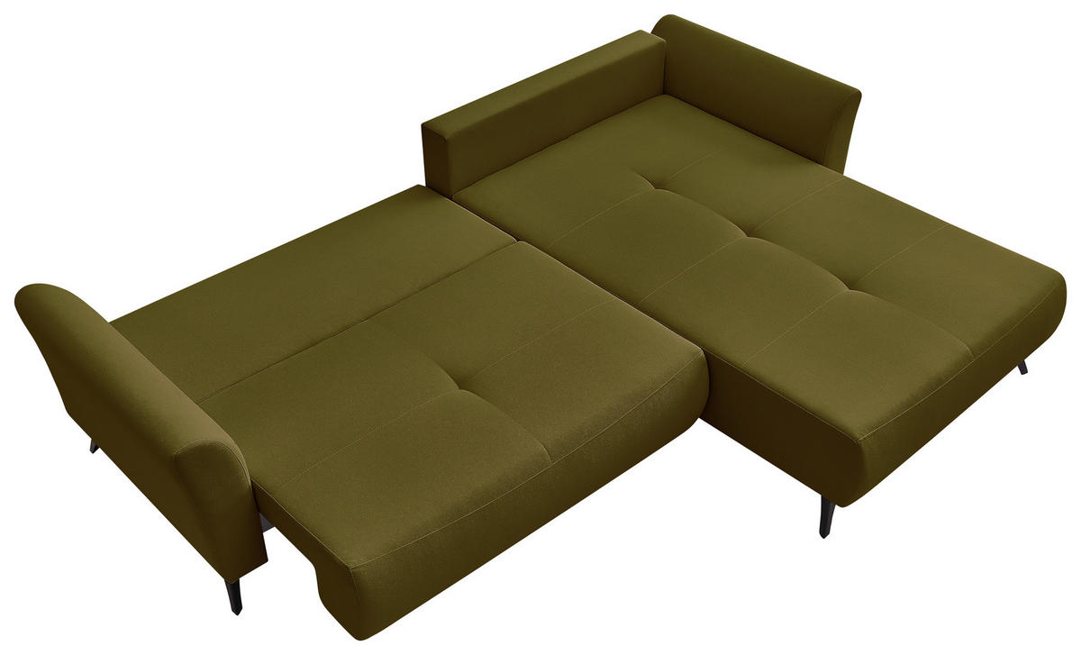 ECKSOFA GEMMA Grün Flachgewebe Zierkissen, Rückenkissen, Bettkasten, Schlaffunktion, Rücken echt, Stauraum  - Schwarz/Grün, Design, Textil/Metall (270/183cm) - P & B