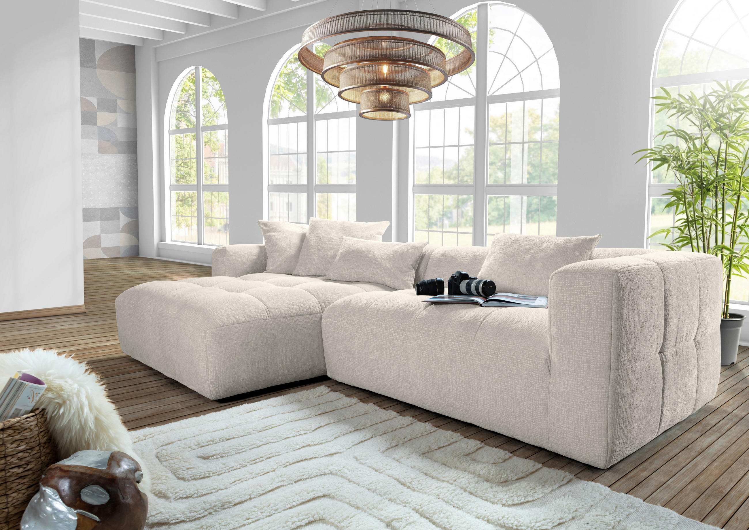 ECKSOFA Hellbraun Flachgewebe  - Hellbraun/Schwarz, KONVENTIONELL, Kunststoff/Textil (170/280cm) - Carryhome