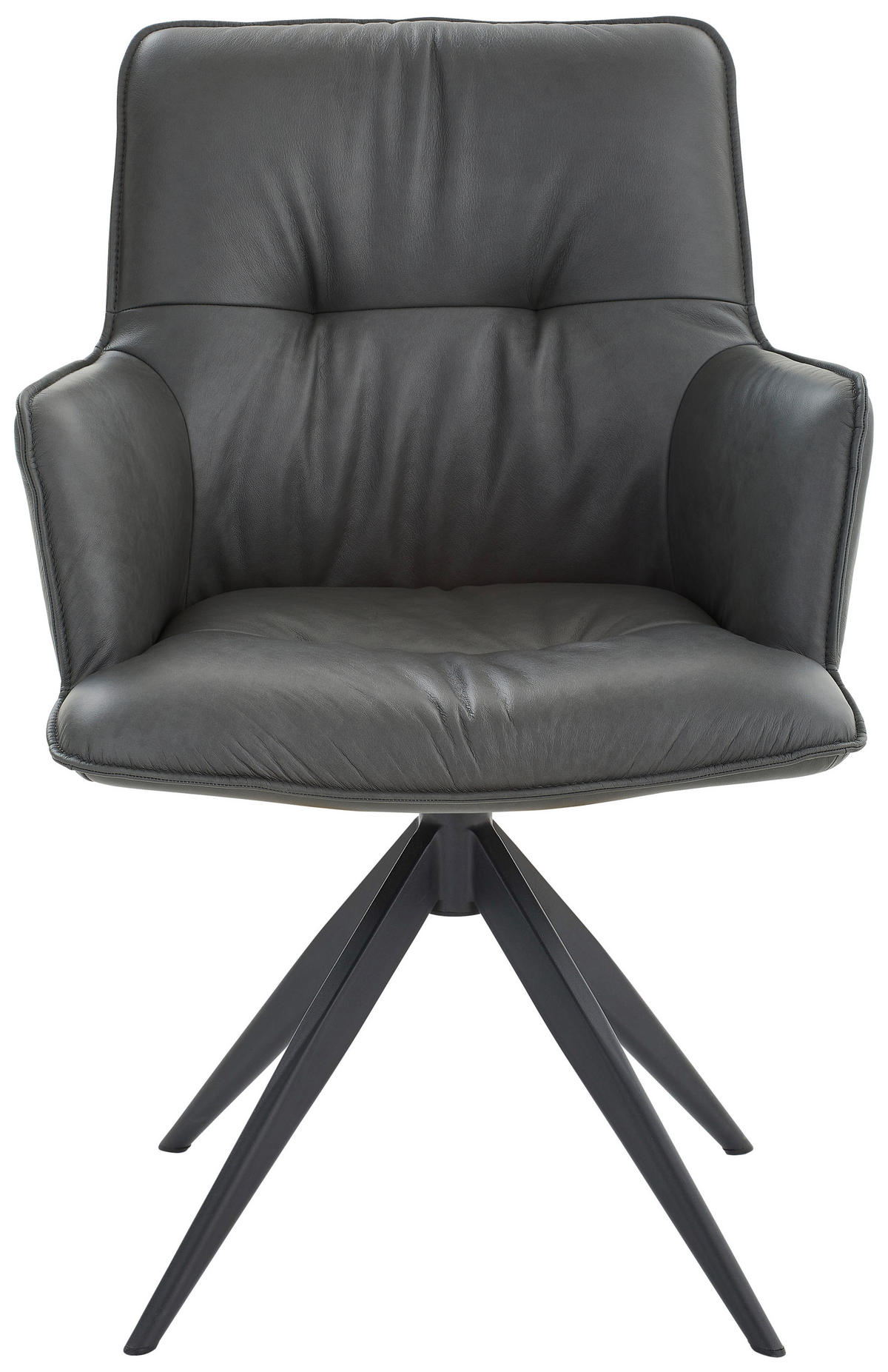 ARMLEHNSTUHL  in Eisen Echtleder pigmentiert  - Anthrazit, Design, Leder/Metall (59/89/63cm) - Dieter Knoll