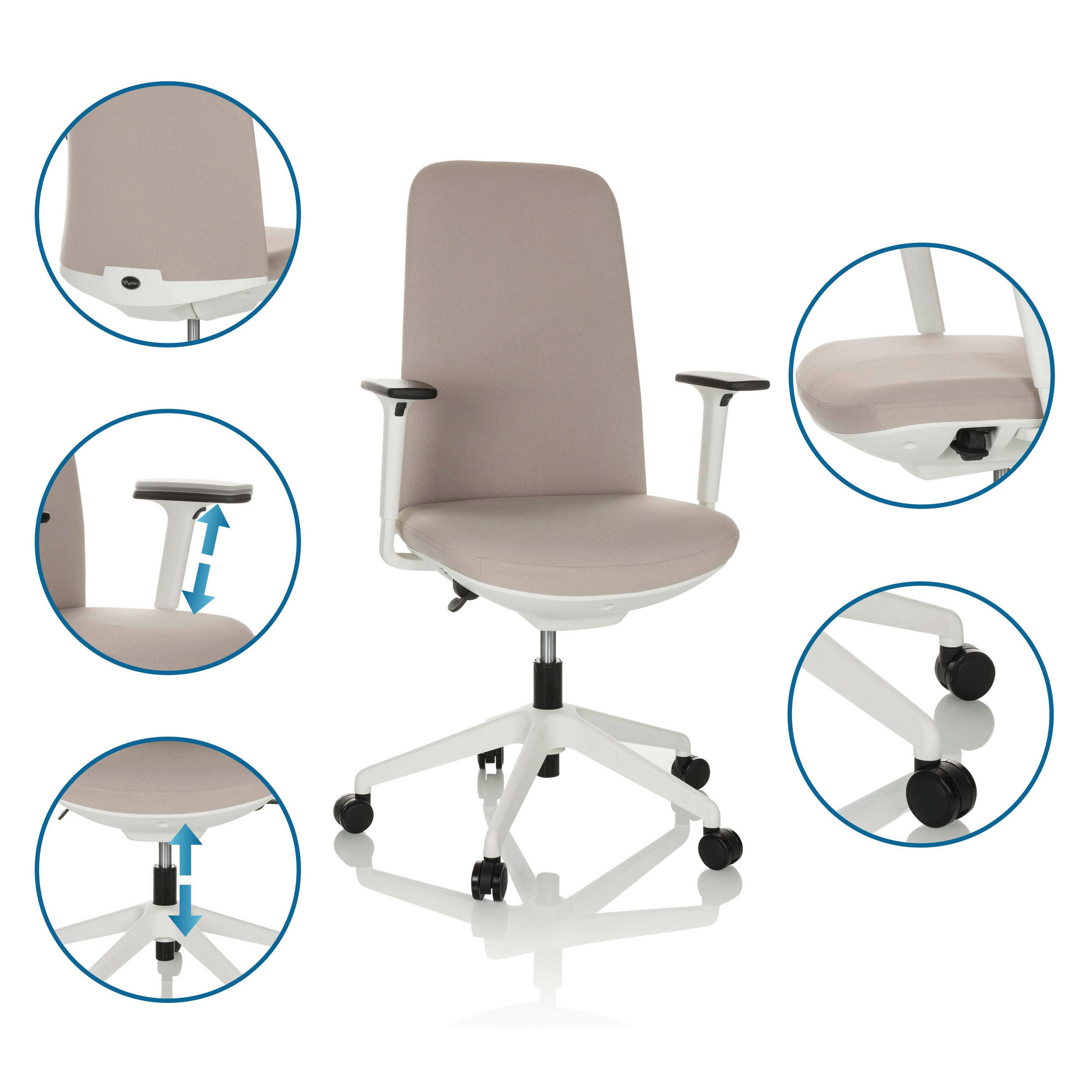 Thumbnail - Mid.you Drehstuhl, Beige, Textil, Drehkreuz, 70x103-113x70 cm, Sitzfläche 360° drehbar, inklusive Armlehnen, ergonomisch...