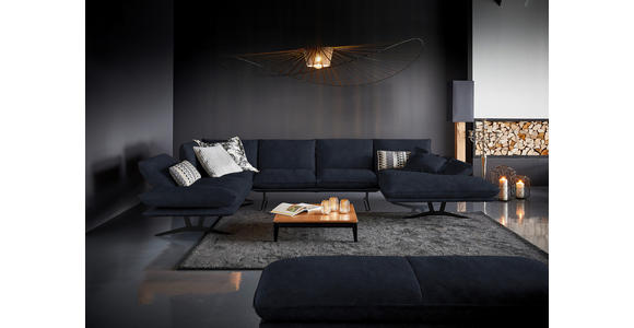 WOHNLANDSCHAFT in Echtleder Dunkelblau - Schwarz/Dunkelblau, Natur, Leder/Metall (217/359/155cm) - Dieter Knoll