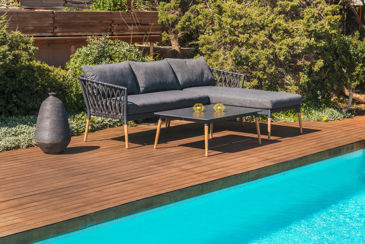 LOUNGESOFA  - Grau/Teakfarben, Design, Holz/Textil (242/164,5cm) - Ambia Garden