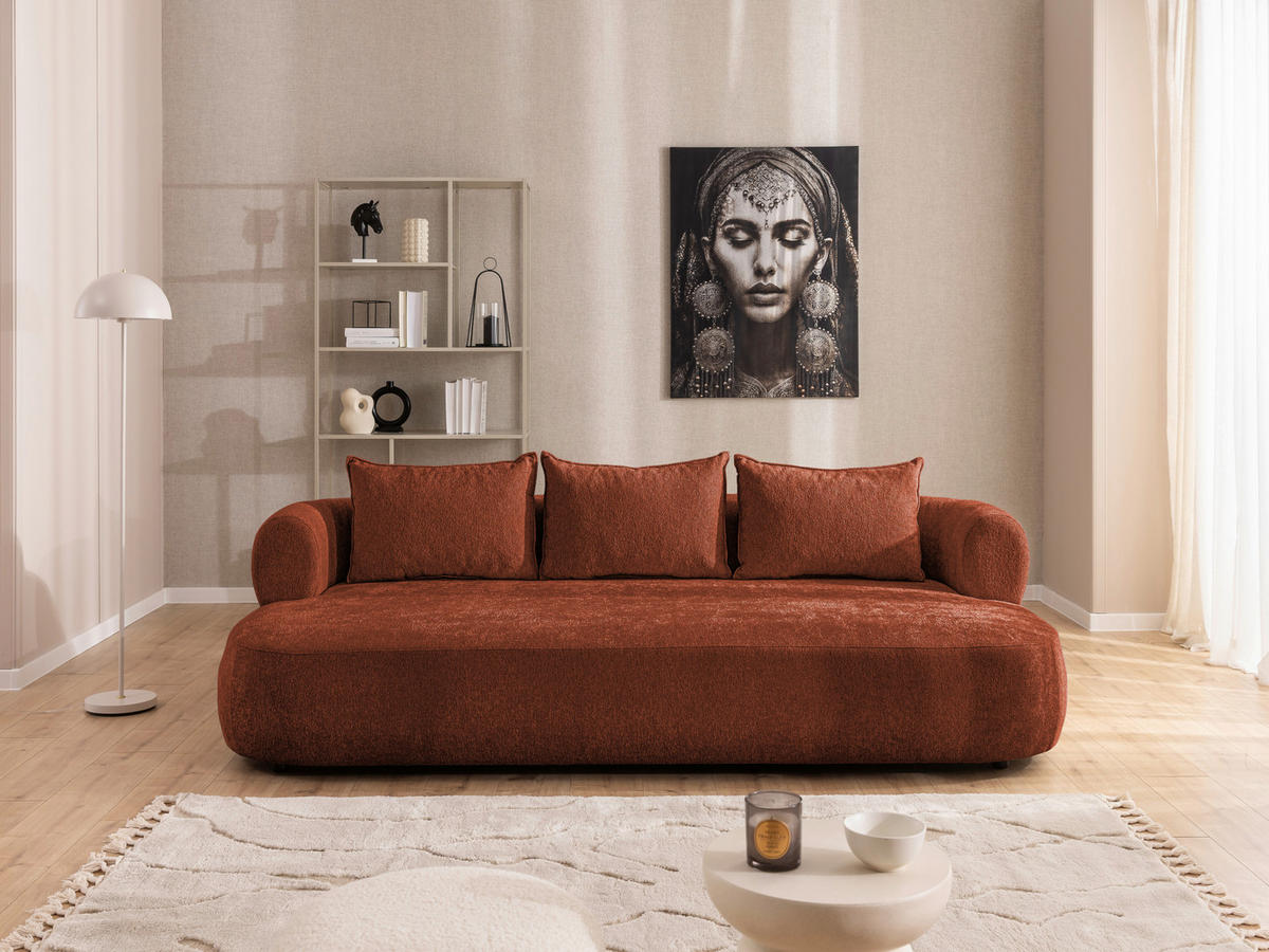 BIGSOFA Chenille Rostfarben  - Rostfarben/Schwarz, Design, Kunststoff/Textil (240/76/122cm) - Livetastic