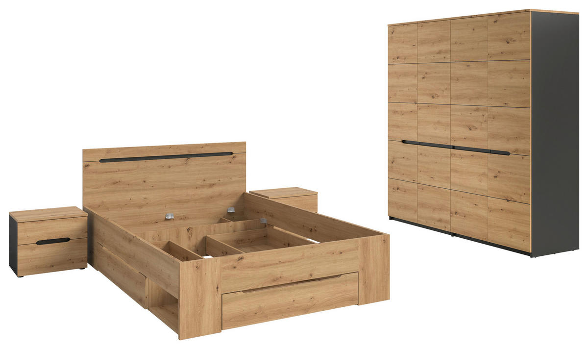 SCHLAFZIMMER Grau, Eiche Artisan  - Eiche Artisan/Grau, MODERN, Holzwerkstoff - MID.YOU