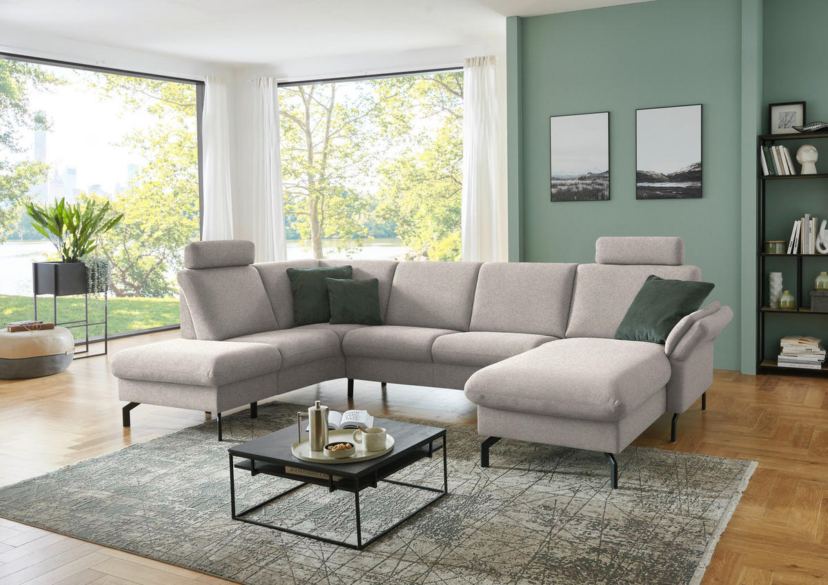 WOHNLANDSCHAFT Flachgewebe Beige  - Beige/Schwarz, Konventionell, Textil/Metall (190/307/170cm) - Beldomo Comfort