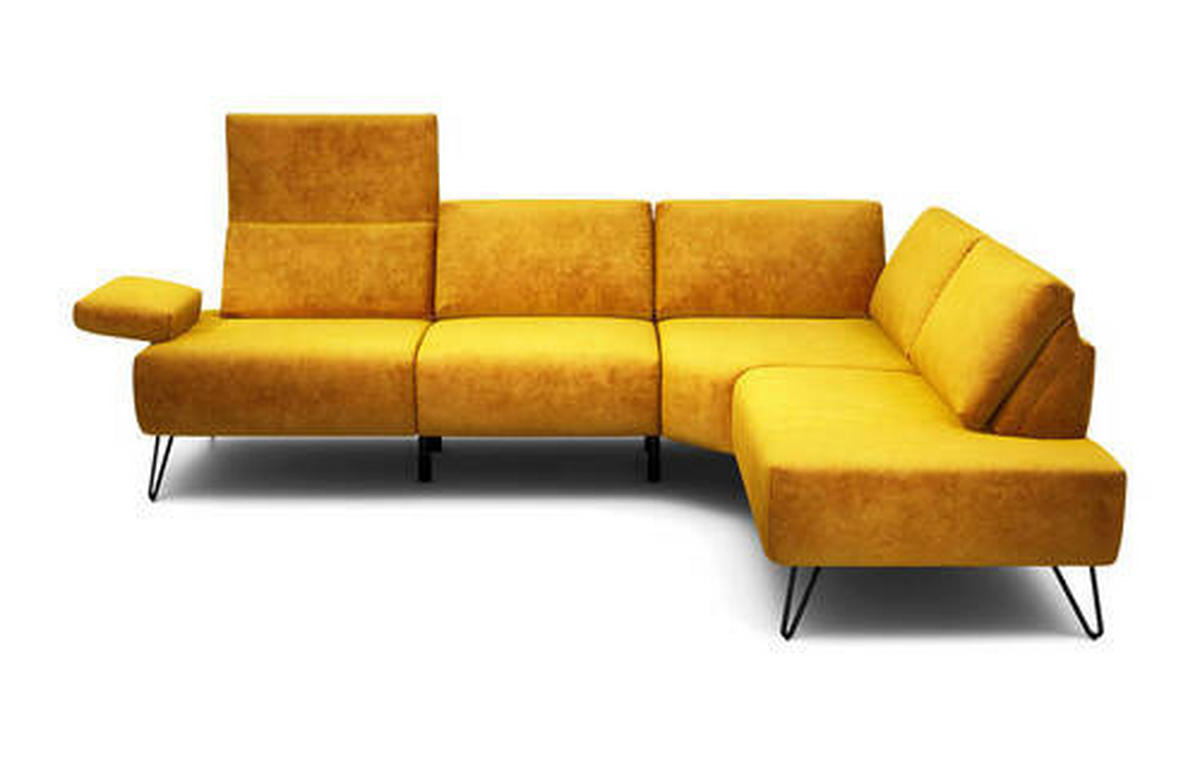 ECKSOFA in Samt Gelb  248-263/193 cm  - Gelb/Schwarz, Design, Textil/Metall (248-263/193cm) - SENSOO