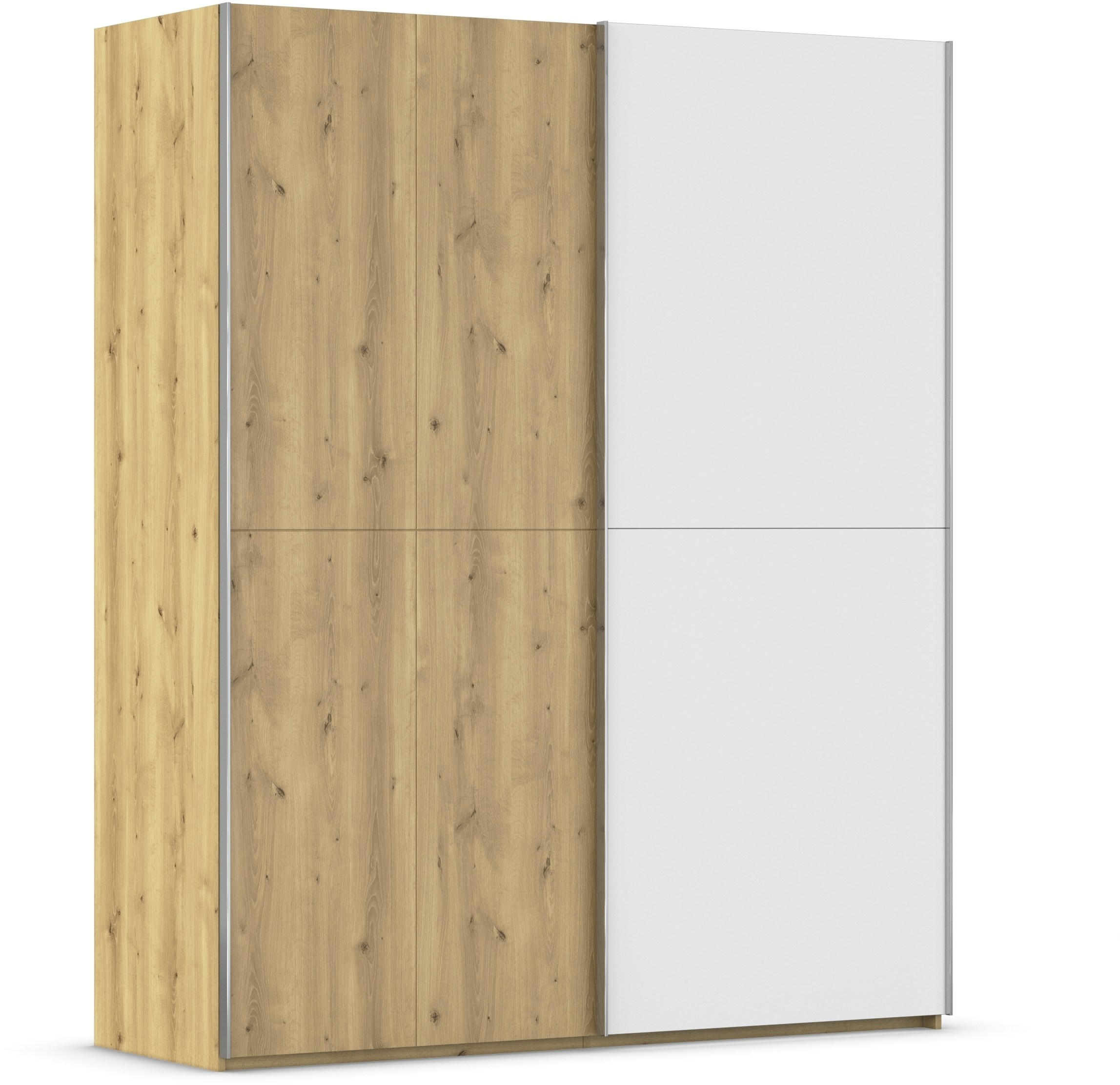 SCHWEBETÜRENSCHRANK 180/223/68 cm 2-türig Weiß, Eichefarben, Chromfarben  - Chromfarben/Eichefarben, Design, Glas/Holz (180/223/68cm) - Novel