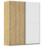 SCHWEBETÜRENSCHRANK 180/223/68 cm 2-türig Weiß, Eichefarben, Chromfarben  - Chromfarben/Eichefarben, Design, Glas/Holz (180/223/68cm) - Novel