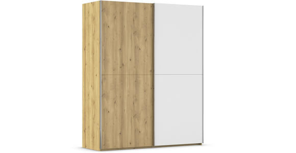SCHWEBETÜRENSCHRANK 180/223/68 cm 2-türig Weiß, Eichefarben, Chromfarben  - Chromfarben/Eichefarben, Design, Glas/Holz (180/223/68cm) - Novel