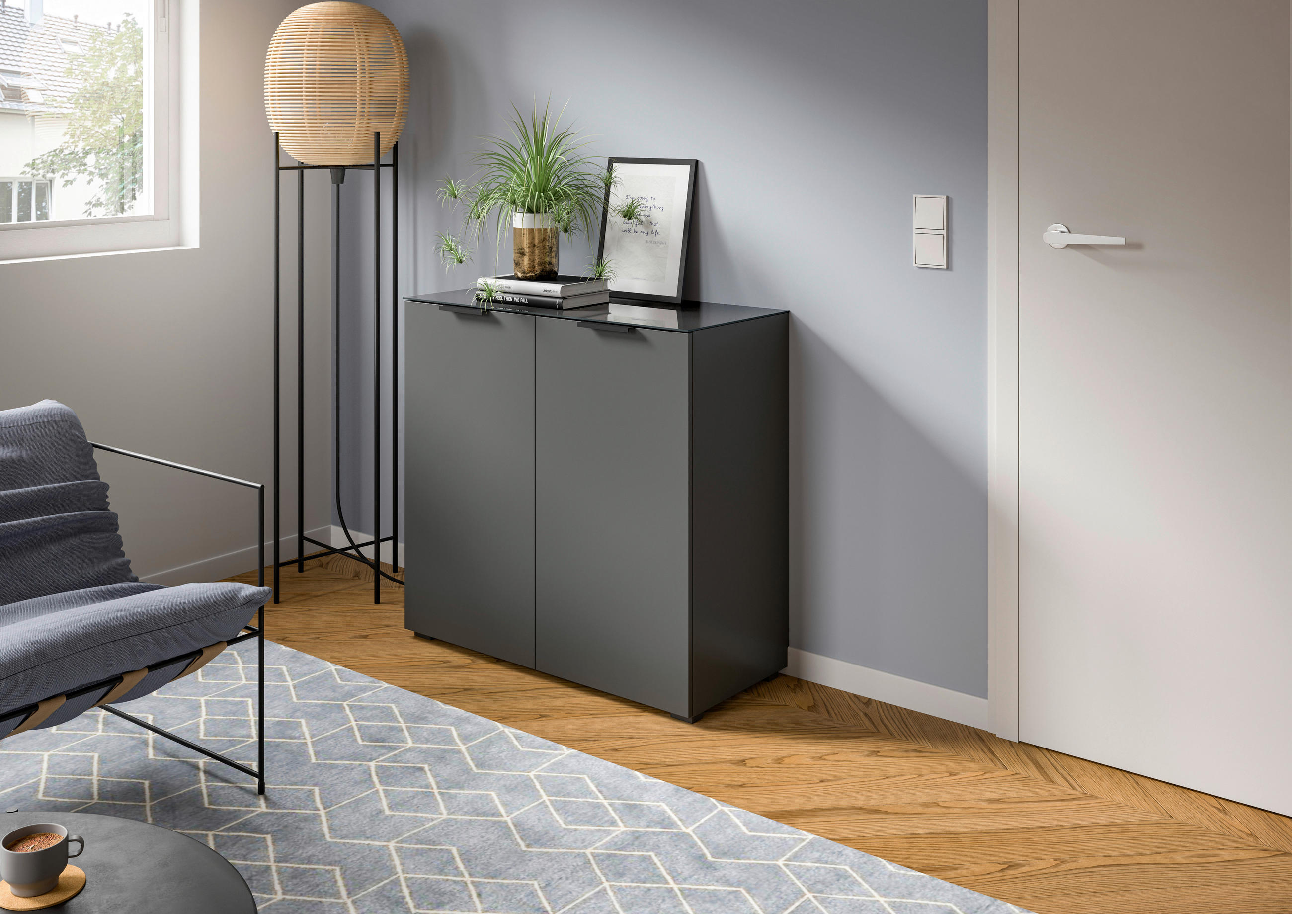 KOMODA, antracitová, 90/86/40 cm - antracitová, Design, kompozitní dřevo/plast (90/86/40cm) - Livetastic