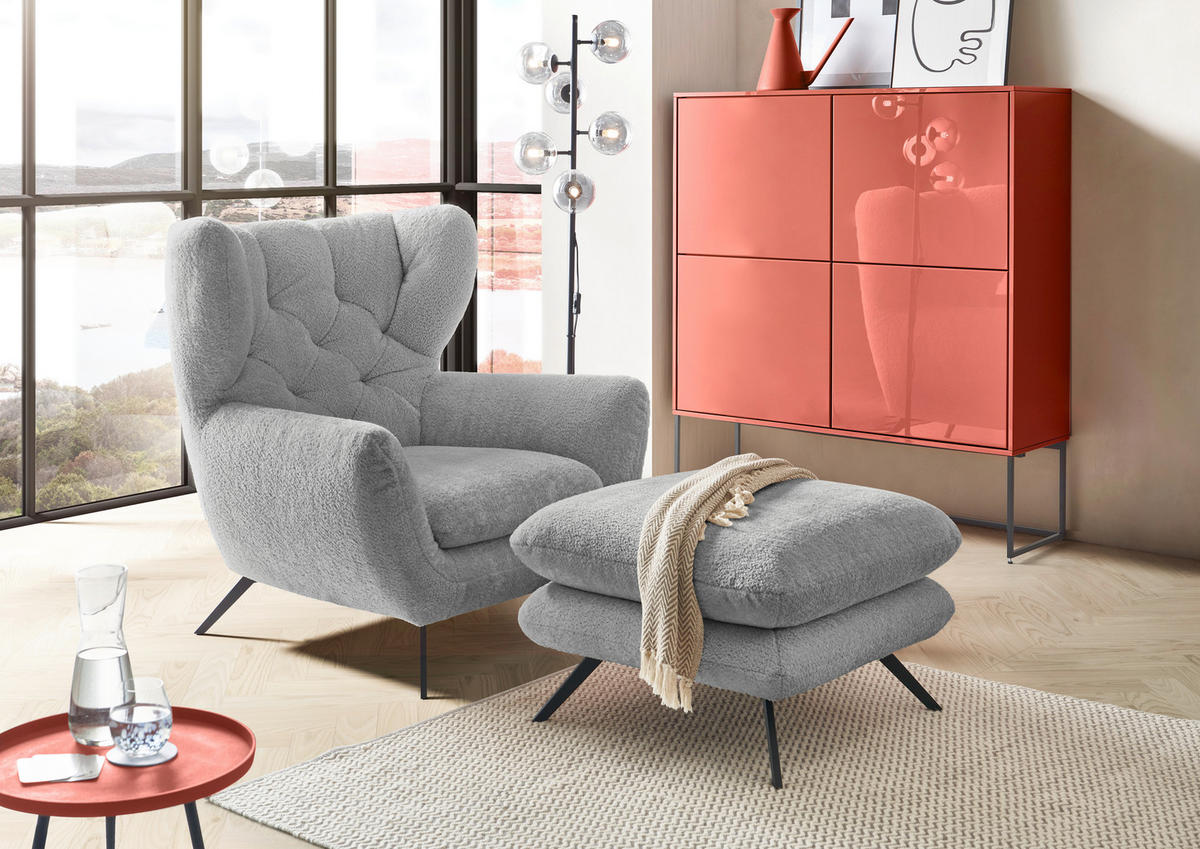 CHESTERFIELD-SESSEL Chenille Grau  - Schwarz/Grau, MODERN, Textil/Metall (100/94/95cm) - Pure Home Lifestyle