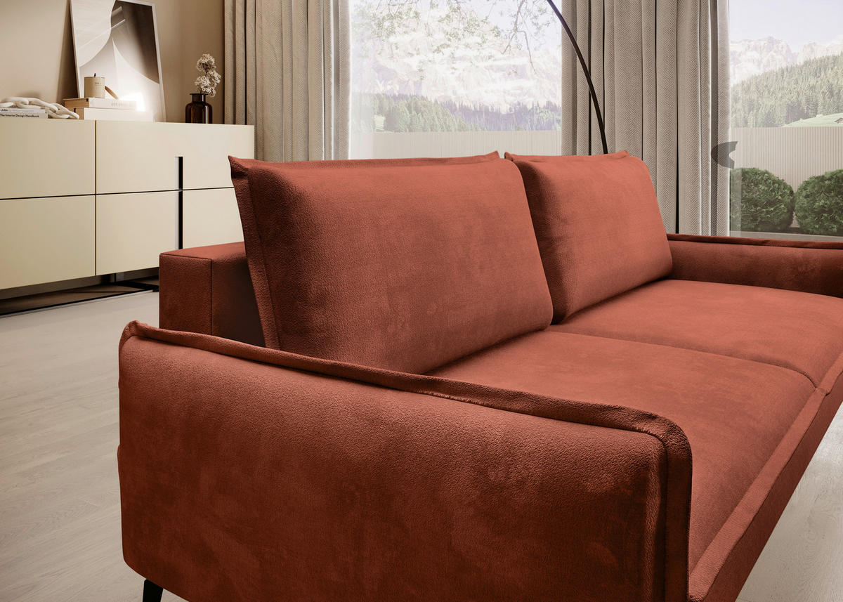 SCHLAFSOFA Chenille Terracotta  - Terracotta/Schwarz, KONVENTIONELL, Textil/Metall (223/89/107cm) - Carryhome