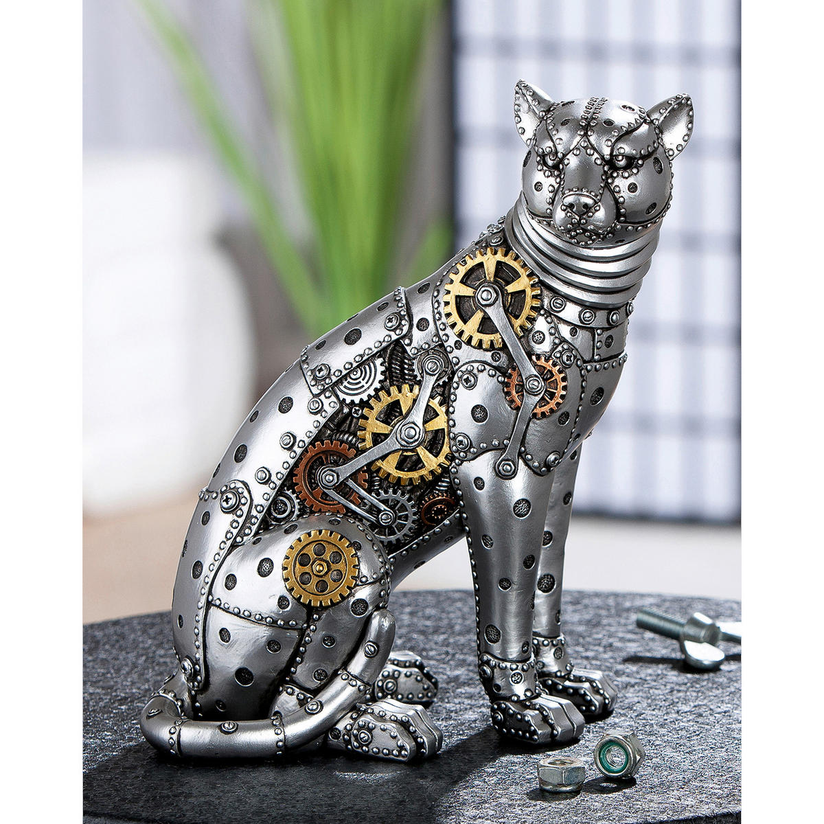 DEKOLEOPARD - Silberfarben/Schwarz, Basics, Kunststoff (19/25/13cm)