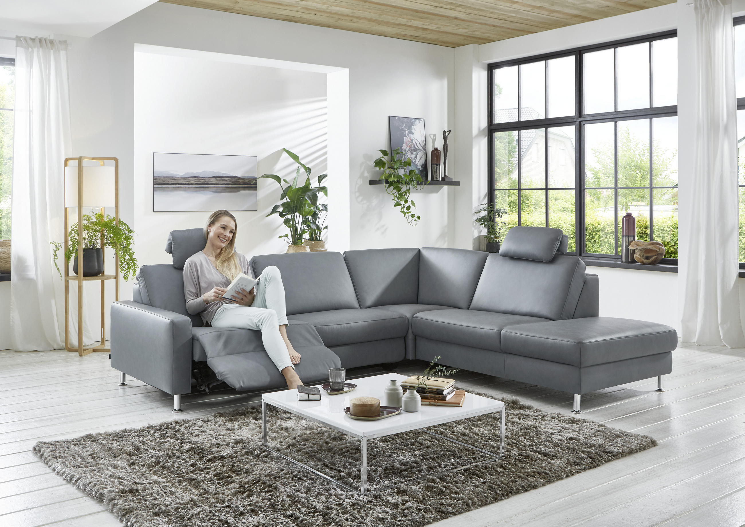 HÖRNSOFFA i äkta läder grå  - aluminiumfärg/grå, Design, metall/läder (242/275cm) - Dieter Knoll