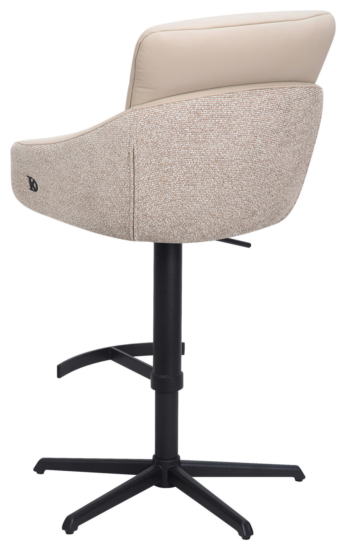 BARHOCKER Webstoff Echtleder Beige Stahl Sitzfläche 360° drehbar, inklusive Armlehnen, automatische Rückholfunktion  - Beige, Design, Leder/Textil (58/103/120/61cm) - Dieter Knoll