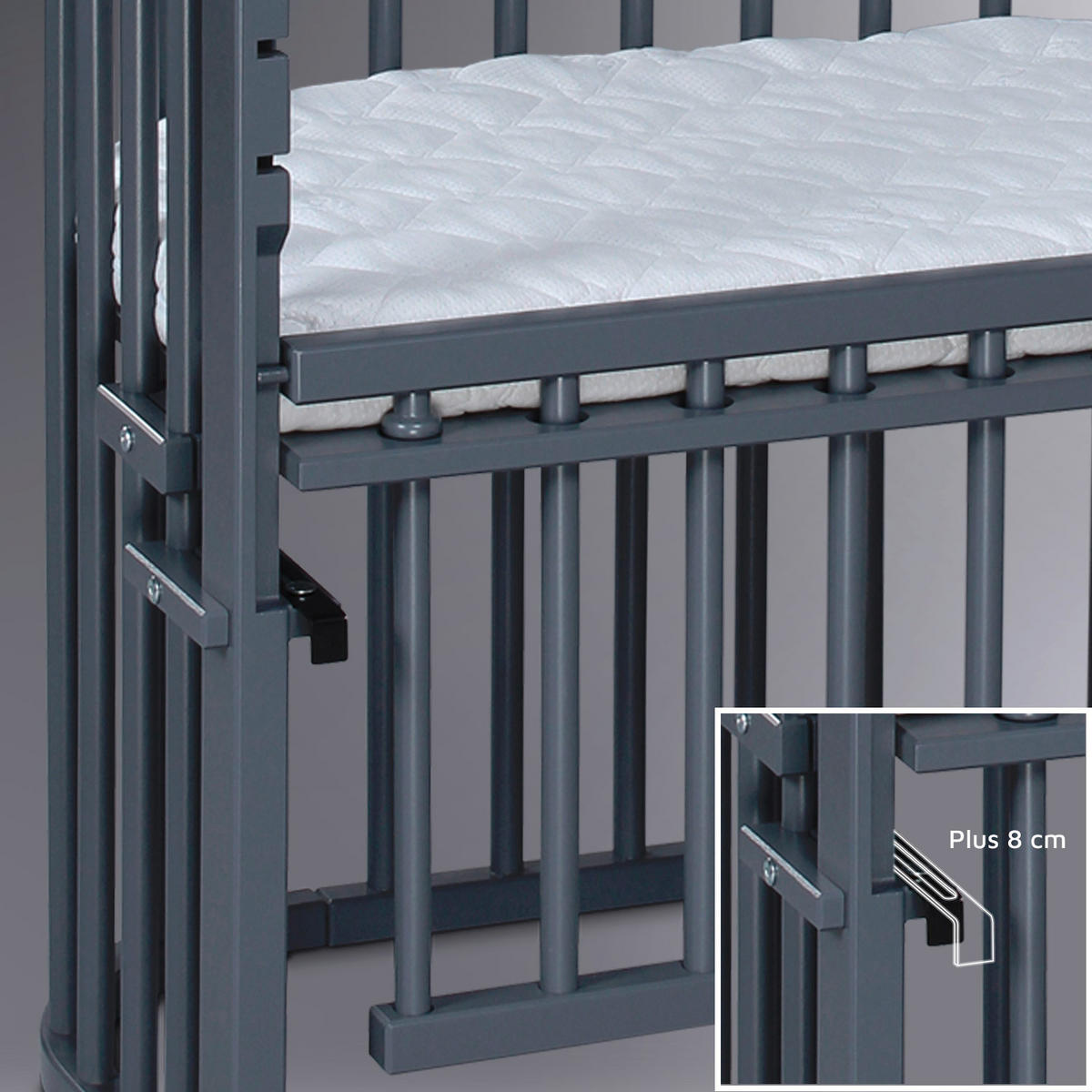 BEISTELLBETT Maxi Comfort Plus   - Schieferfarben/Grau, Basics, Holz (56,5/79/96cm) - Babybay