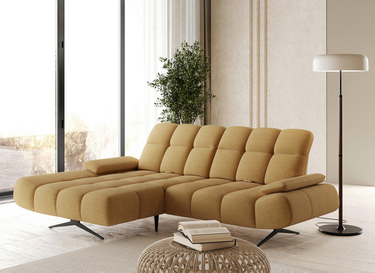ECKSOFA Honig, Senfgelb Webstoff Armteilverstellung  - Senfgelb/Schwarz, Design, Textil/Metall (172/286cm) - Welnova