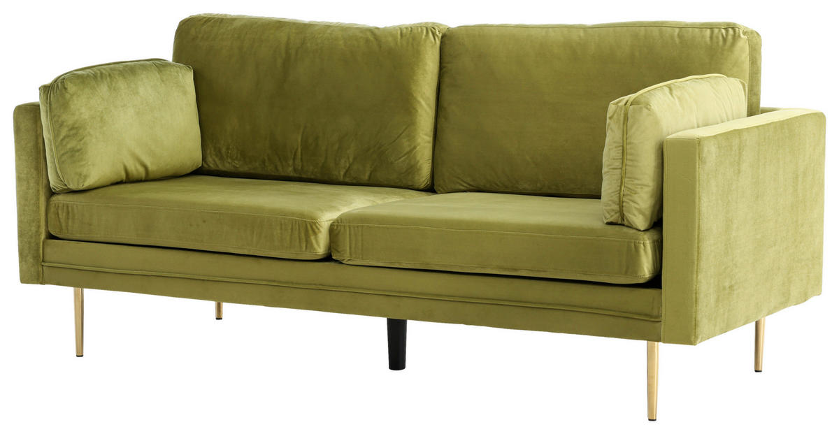 2-SITS SOFFA i metall, textil grön, guldfärgad  - grön/guldfärgad, Design, metall/textil (203/84/90cm) - Livetastic