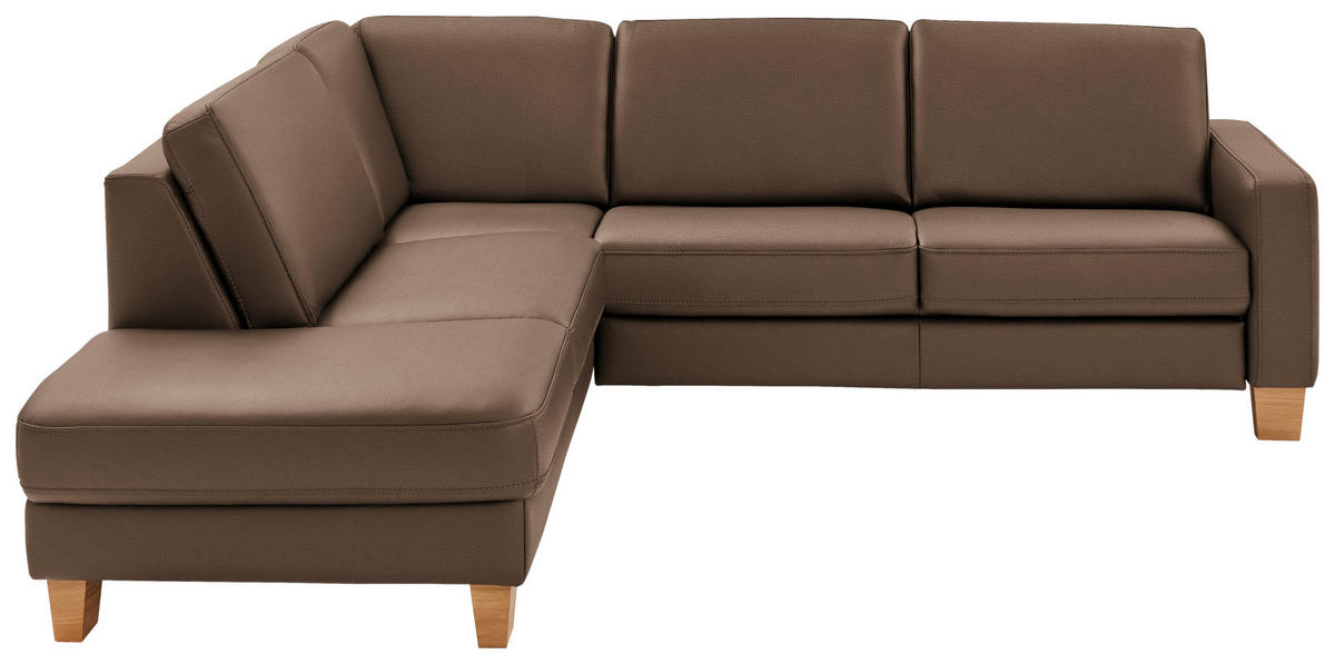 ECKSOFA Echtleder Graubraun  - Eiche Bianco/Graubraun, Konventionell, Leder/Holz (235/257cm) - Valdera