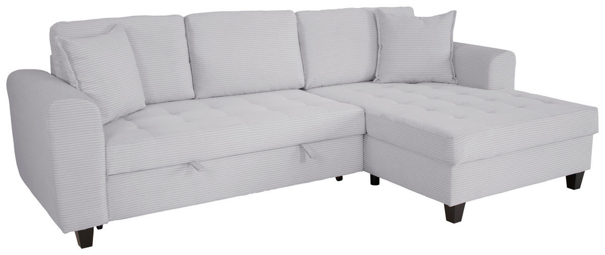 ECKSOFA MORITZ Hellgrau Cord Zierkissen, Bettkasten  - Hellgrau, Trend, Textil (265/155cm) - P & B