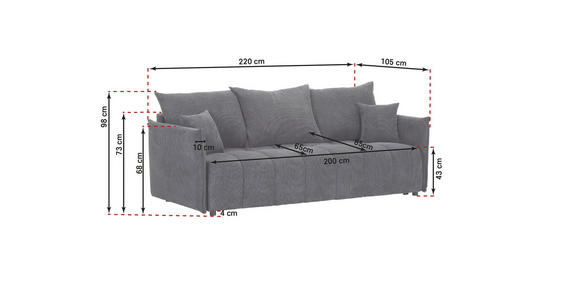 SCHLAFSOFA Plüsch Anthrazit  inkl. Zierkissen, Rückenkissen, Bettkasten, Schlaffunktion, Rücken echt, Liegefläche im Originalstoff  - Anthrazit/Schwarz, KONVENTIONELL, Kunststoff/Textil (200/73/105cm) - Carryhome