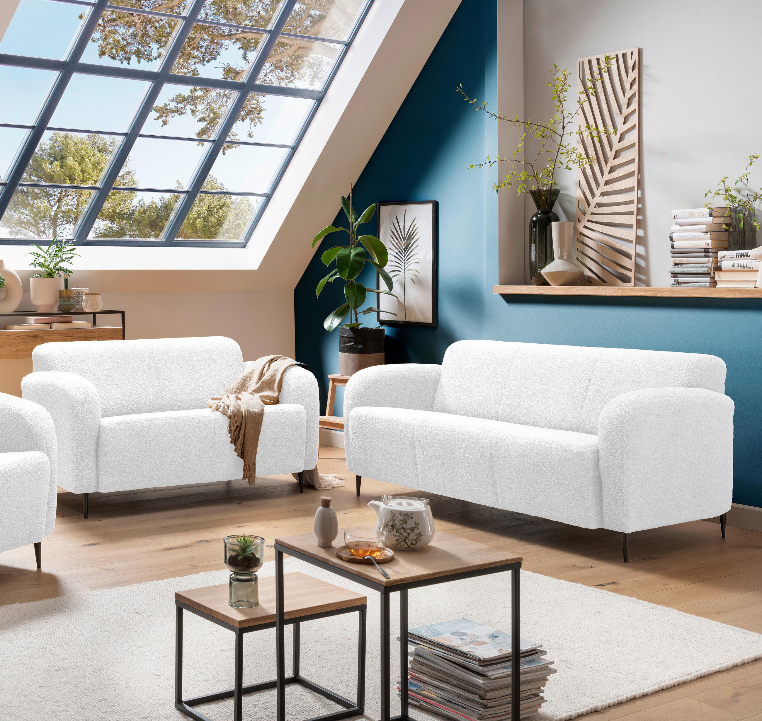 SITZGARNITUR in Teddystoff Weiss  - Weiss/Schwarz, Modern, Textil/Metall (180/76/90cm) - Livetastic