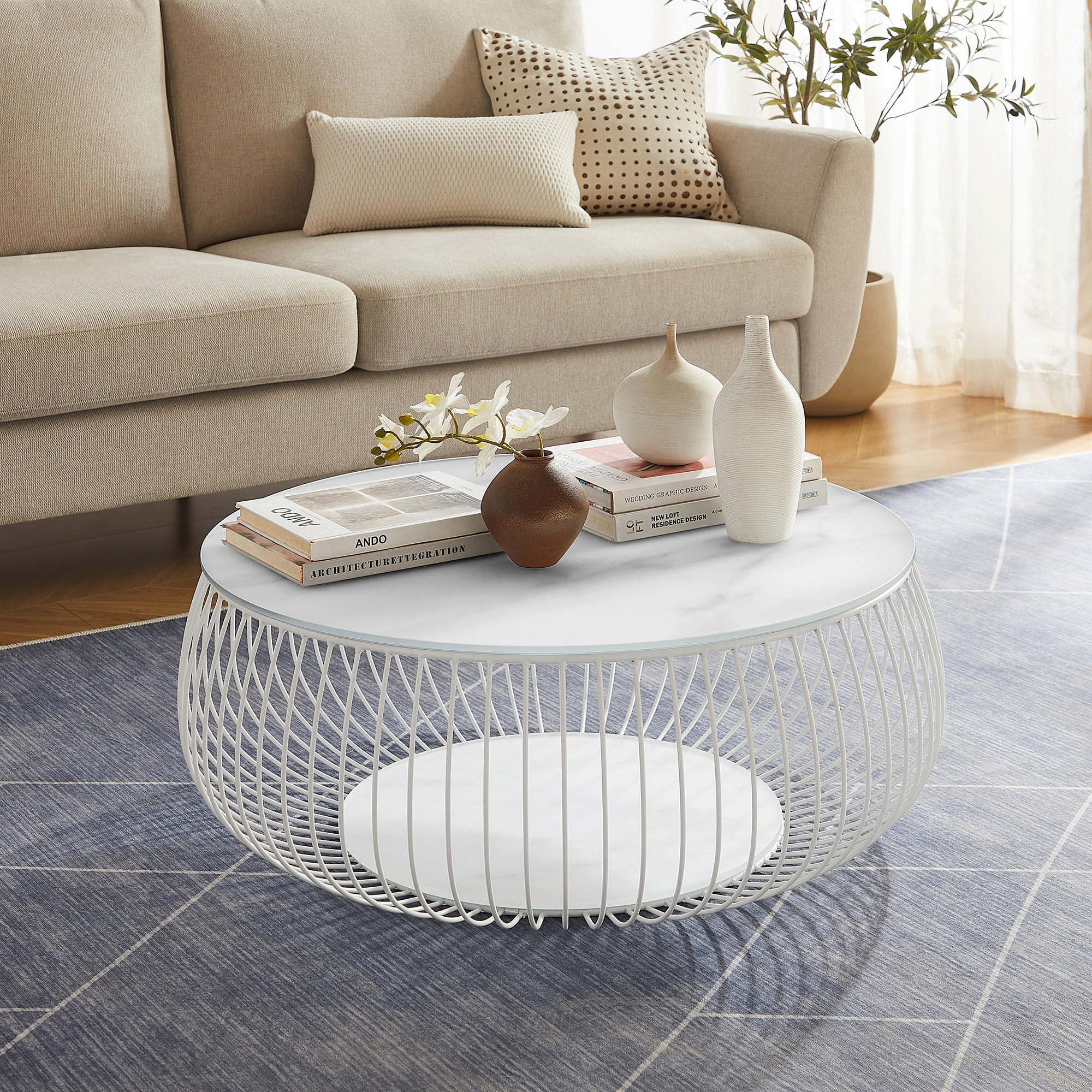 COUCHTISCH Klarglas 86/86/35 cm rund Weiß  - Weiß, Design, Glas/Metall (86/86/35cm) - Livetastic
