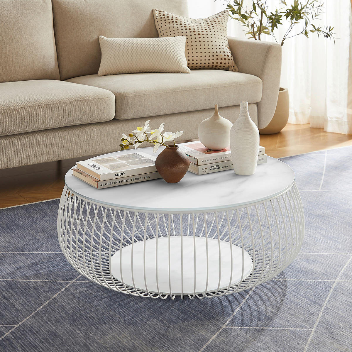 COUCHTISCH Klarglas 86/86/35 cm rund Weiß  - Weiß, Design, Glas/Metall (86/86/35cm) - Livetastic