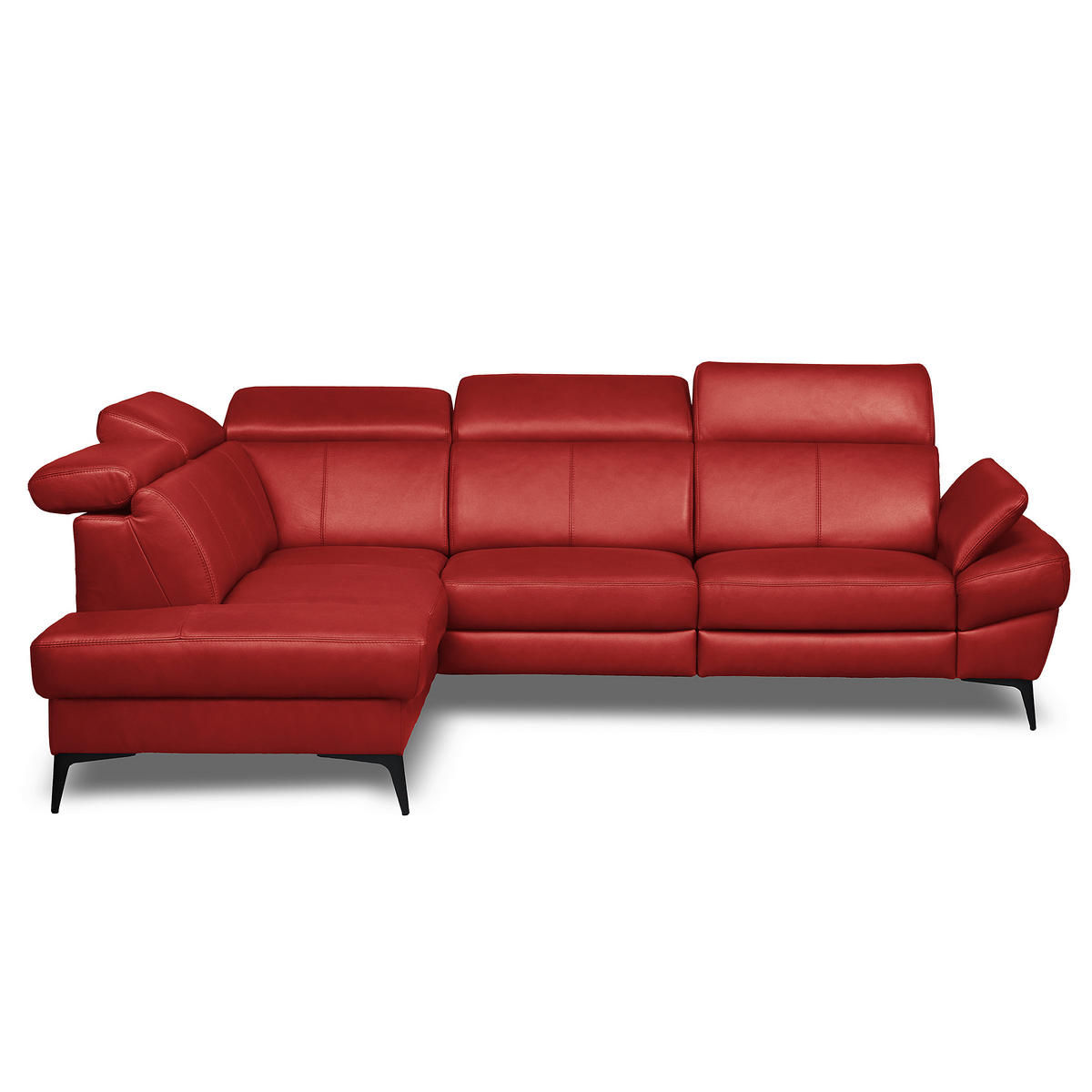 ECKSOFA Rot Echtleder Lederlook Bettkasten, Schlaffunktion, Rücken echt, Armteilverstellung, Kopfteilverstellung  - Rot/Schwarz, Design, Leder/Textil (211/264cm) - Livetastic
