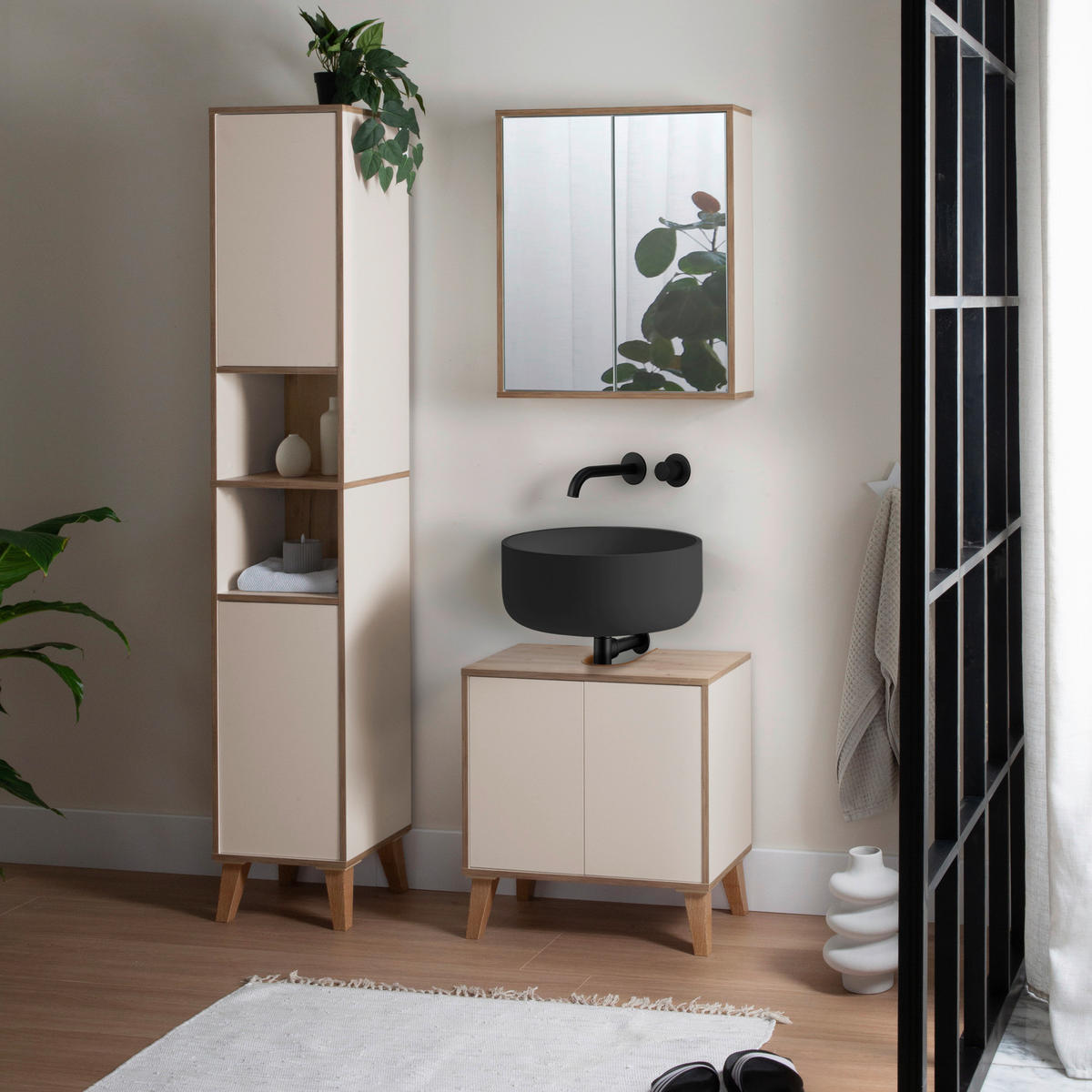 HOCHSCHRANK 35/195/32,5 cm  - Champagner/Eiche Artisan, MODERN, Holzwerkstoff/Kunststoff (35/195/32,5cm) - MID.YOU