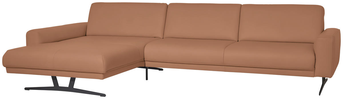 ECKSOFA in Echtleder Hellbraun  - Hellbraun/Anthrazit, Konventionell, Leder/Metall (179/324cm) - Johann Jakob