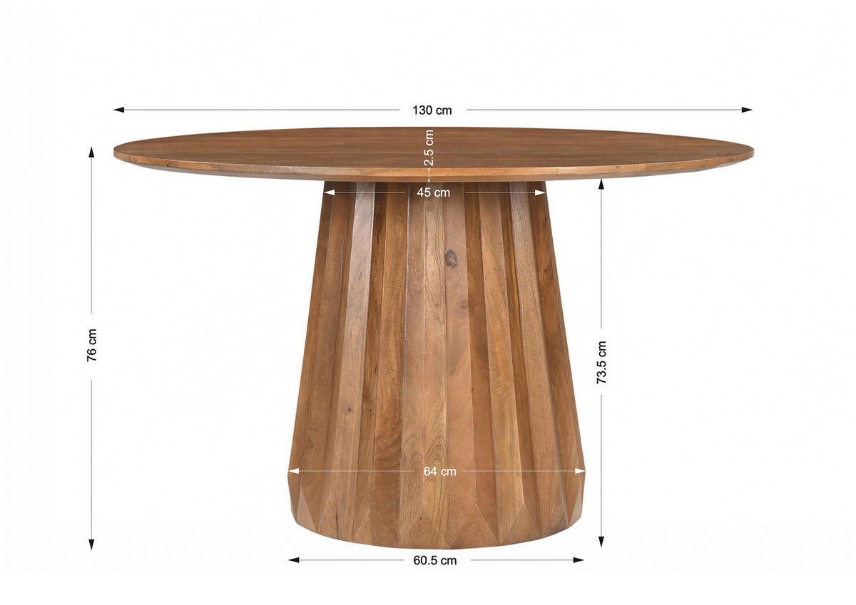 ESSTISCH 130/130/76 cm Echtholz  Holz rund Naturfarben  - Naturfarben, MODERN, Holz (130/130/76cm) - MID.YOU