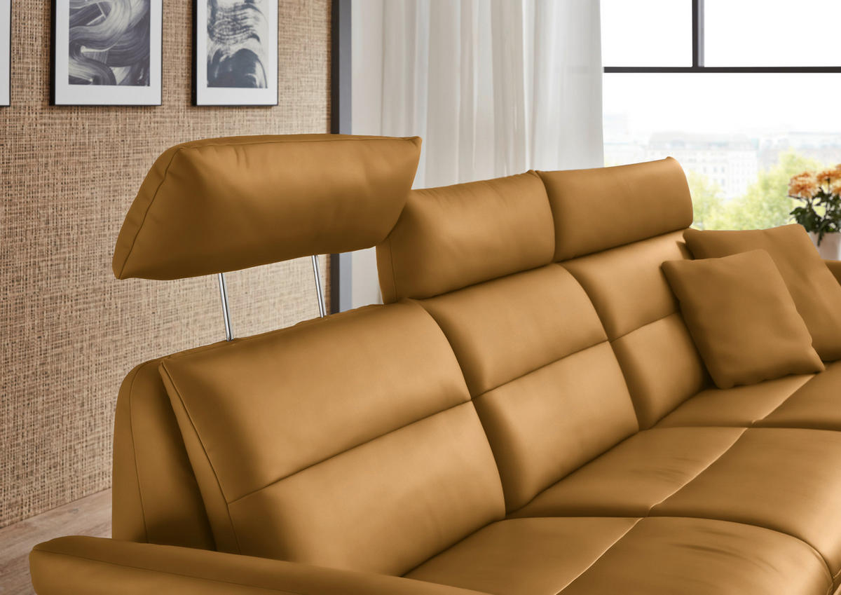 ECKSOFA in Echtleder Currygelb  - Currygelb/Schwarz, Design, Leder/Metall (300/157cm) - Dieter Knoll