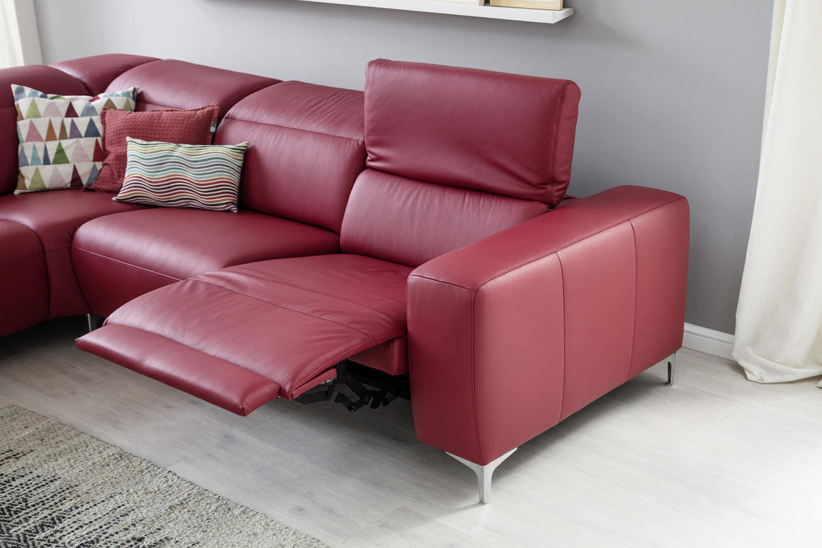 ECKSOFA inkl.Funktionen Rot Echtleder  - Chromfarben/Rot, Design, Leder/Metall (223/290cm) - Pure Home Lifestyle