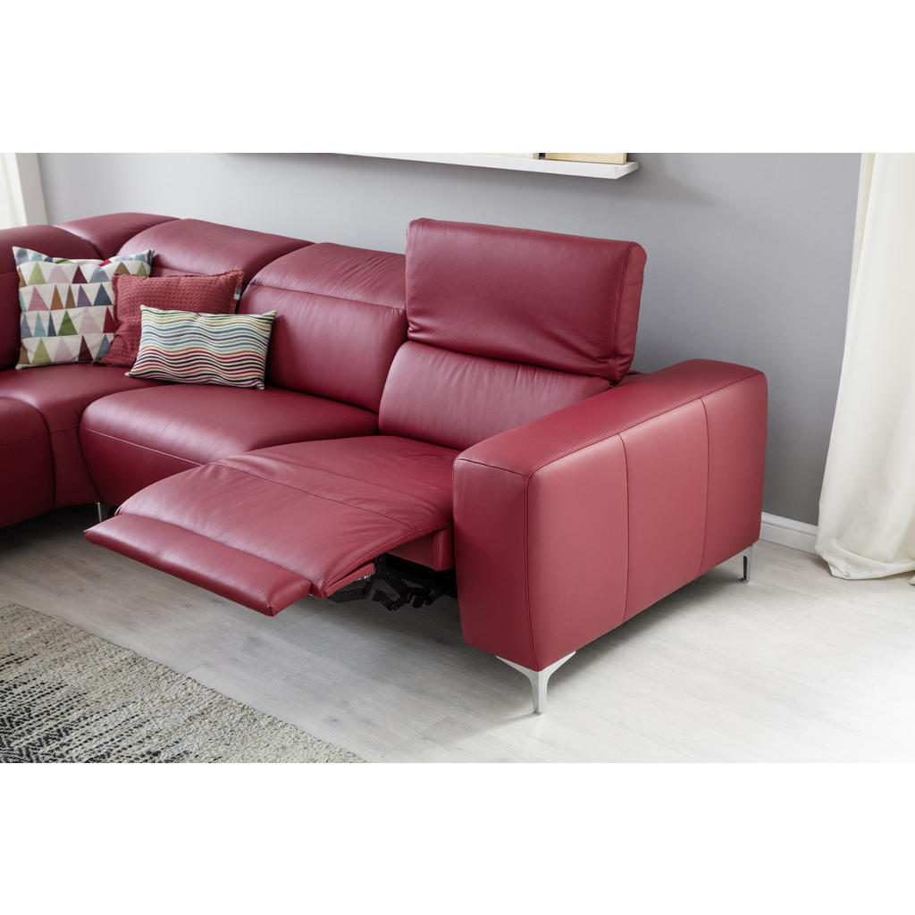 Thumbnail - Pure Home Lifestyle Ecksofa, Rot, Leder, Echtleder, Rindleder, Uni, 4-Sitzer, Ottomane links, L-Form, 290x223 cm, Blauer...