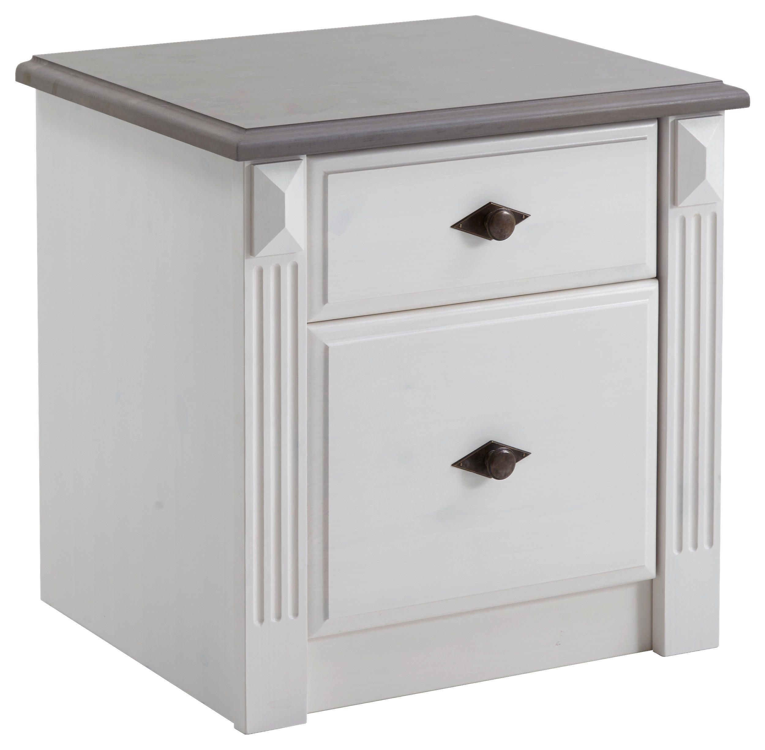 NACHTSCHRANK 53/53/46 cm Kiefer massiv  - Weiß/Grau, ROMANTIK / LANDHAUS, Holz/Metall (53/53/46cm) - Boxxx