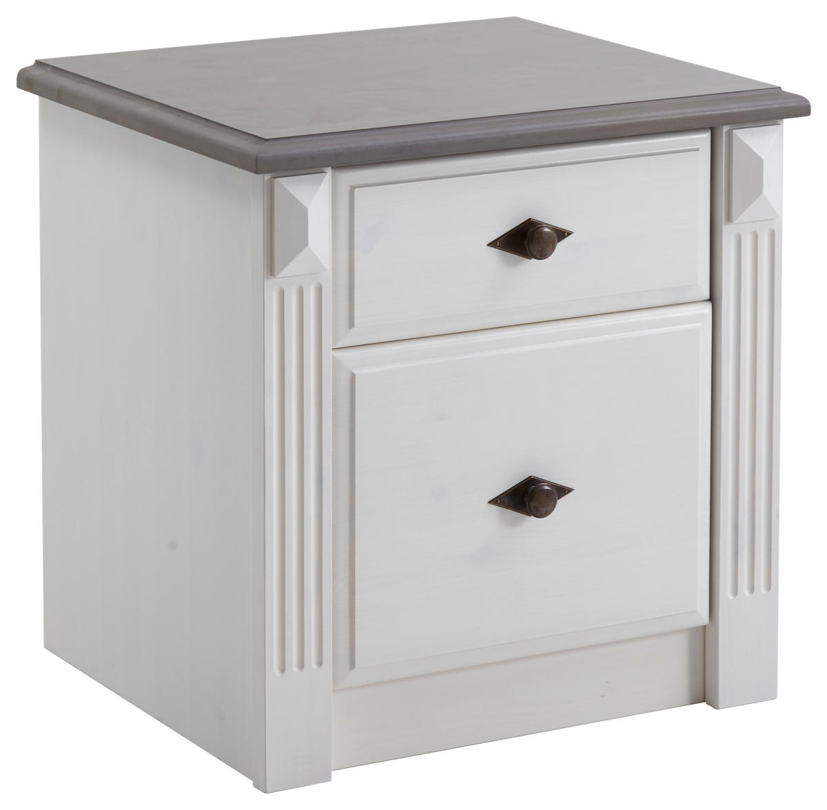 NACHTSCHRANK 53/53/46 cm Kiefer massiv  - Weiß/Grau, ROMANTIK / LANDHAUS, Holz/Metall (53/53/46cm) - Boxxx