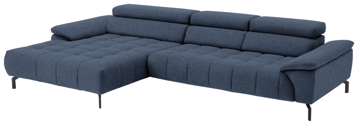 CANAPÉ D'ANGLE in Webstoff Blau  - Blau/Schwarz, Design, Textil/Metall (190/329cm) - Beldomo Style