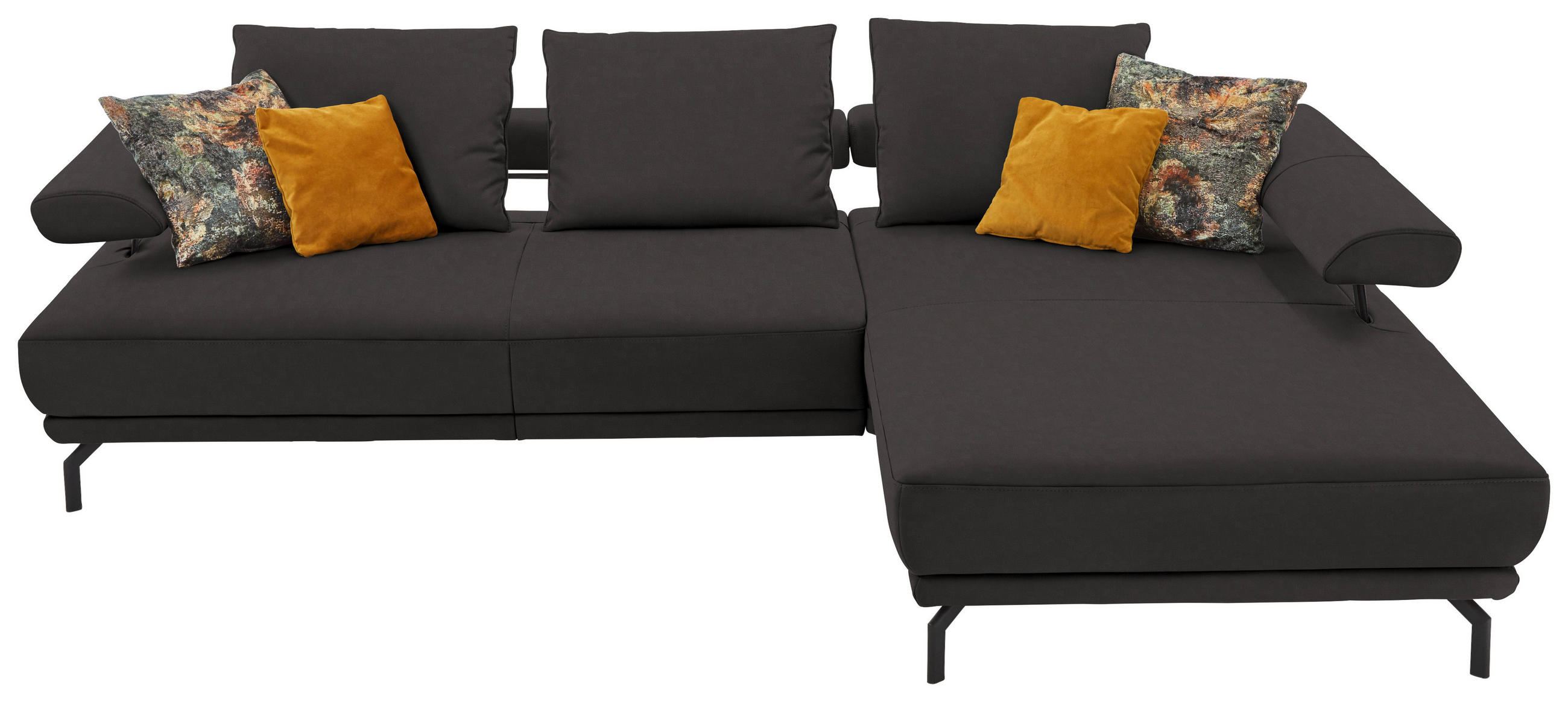 ECKSOFA in Echtleder Grau  305/224 cm  - Schwarz/Grau, Design, Leder/Metall (305/224cm) - Dieter Knoll